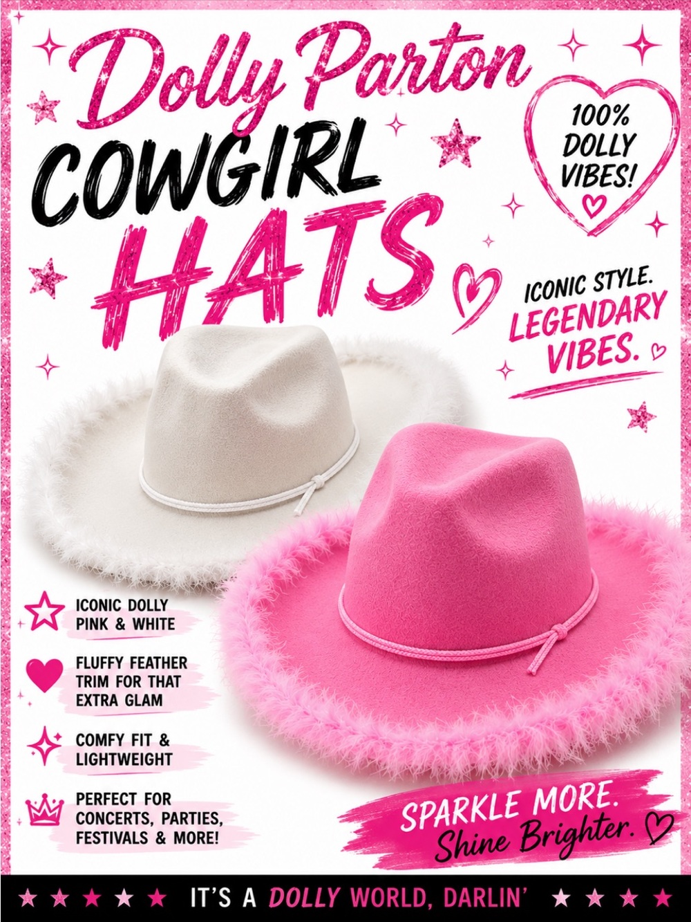 Inspired by Dolly - Cowgirl Hat - Pink or White
